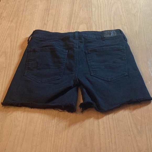 American Eagle Black Denim Mid Length Cut Off Shorts - Picture 2 of 4